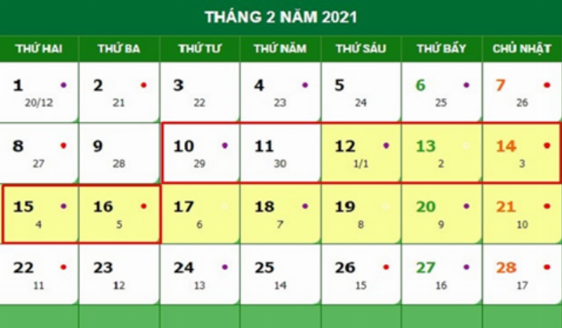 Ngày Lễ Tết Lịch Âm 2021