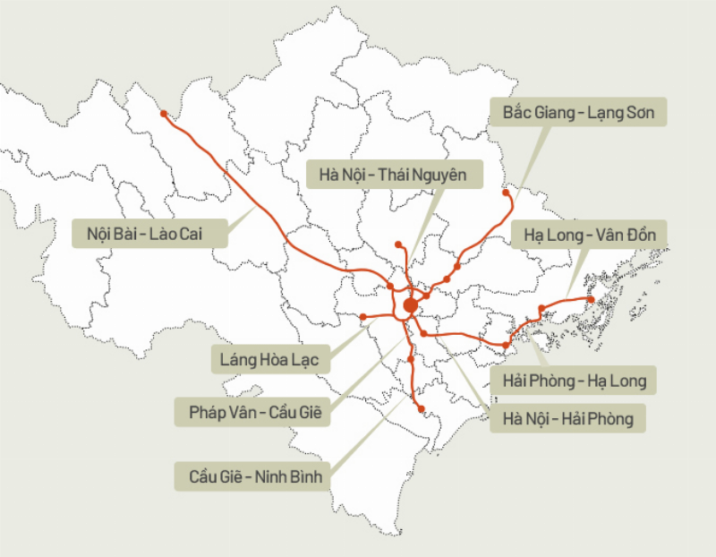 Bản đồ minh họa các tuyến đường chính nối Hà Nội và Bắc Ninh, bao gồm Quốc lộ 1A và cao tốc.